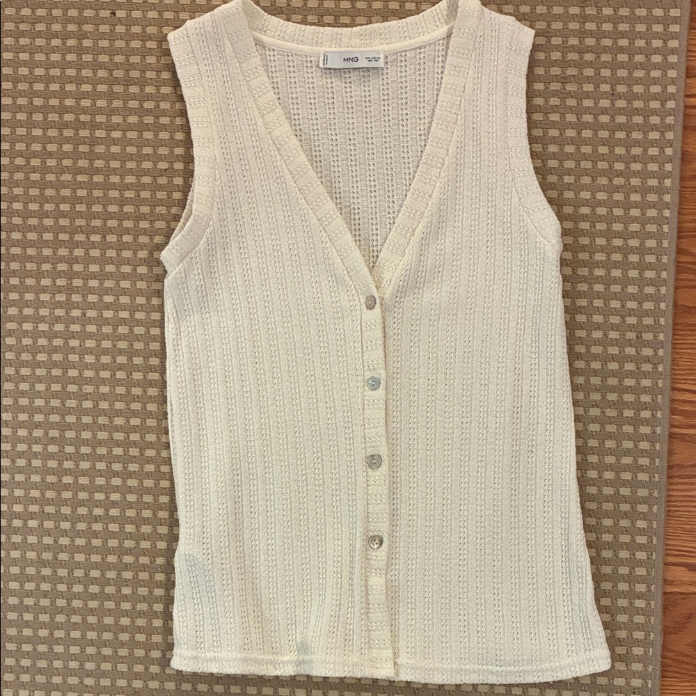 Mango Women's Ivory Knit Button-Front Tank Vest